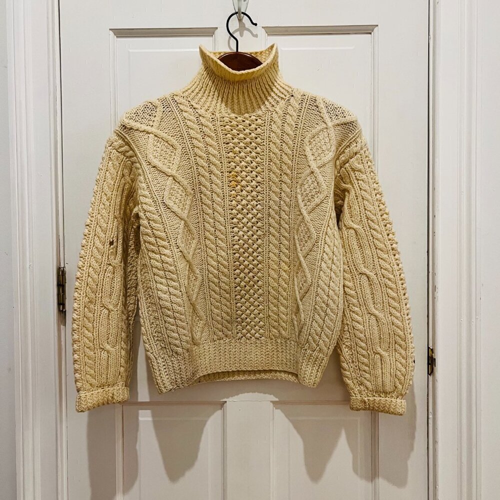 Vintage Cable Knit Knitted by Hand Ireland Thick Wool Ivory Sweater Size Small - Picture 16 of 16